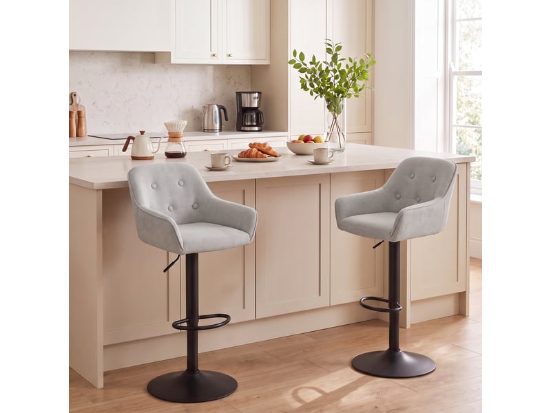 Tabourets de bar lot de 2, chaises de bar en chenille, hauteur réglable, pivotant 360°, dossier et repose-pieds, gris - Conforama A