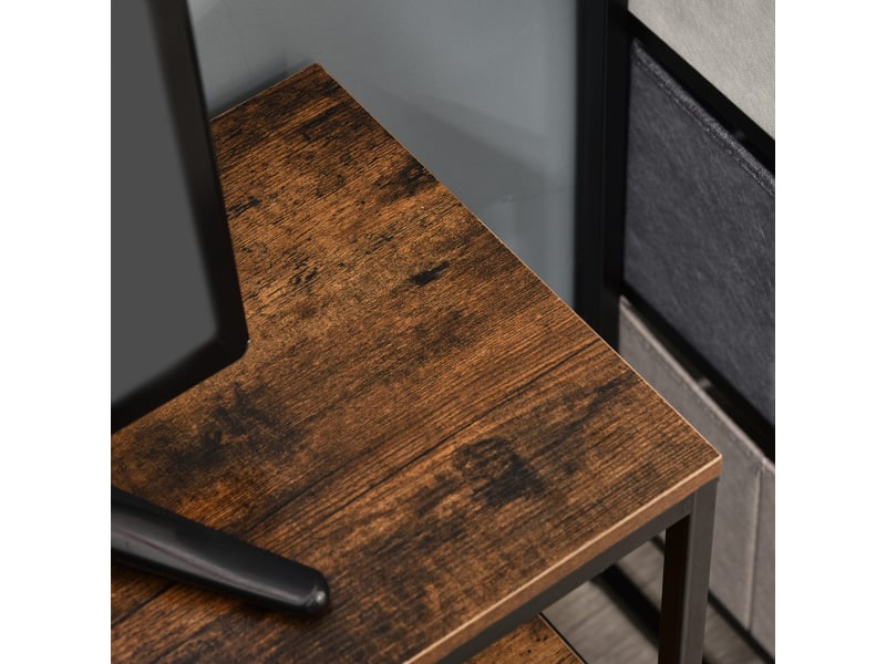  Meuble tv bas sur pieds style industriel 2 tiroirs en tissu gris mdf marron rustique et noir métal  - Conforama W