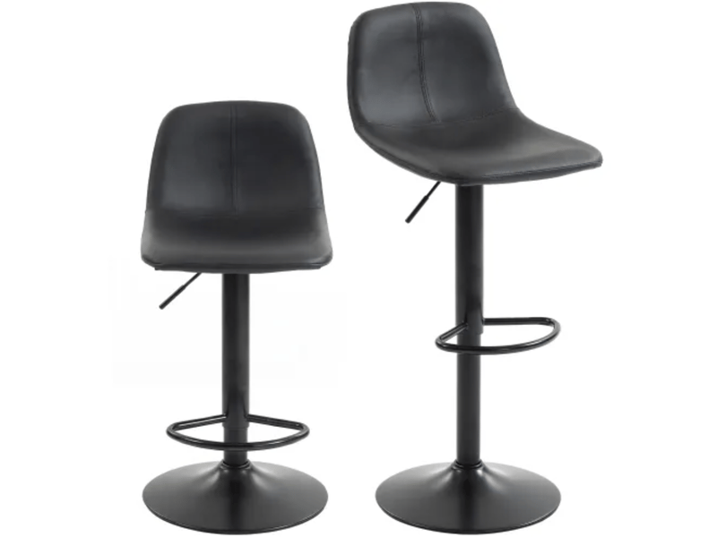  Tabourets de bar lot de 2 réglables en hauteur - lpospi - dossier, repose-pieds, rotation 360°, pu - noir  - Conforama A