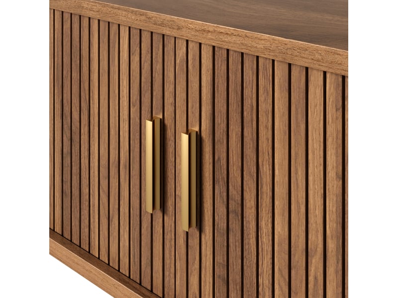  Meuble tv suspendu avec led réglable par application, 2 portes coulissantes rainurées, 1 tiroir, mdf noyer  - Conforama E