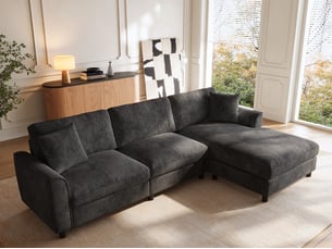 Canapé d'angle réversible fixe <strong>BGSRYAO</strong> <strong></strong> 3 places Tissu noir