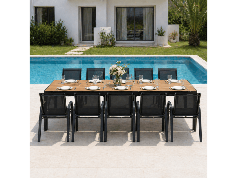 Salon de jardin 10 places avec table 240cm effet bois esperance - Conforama E