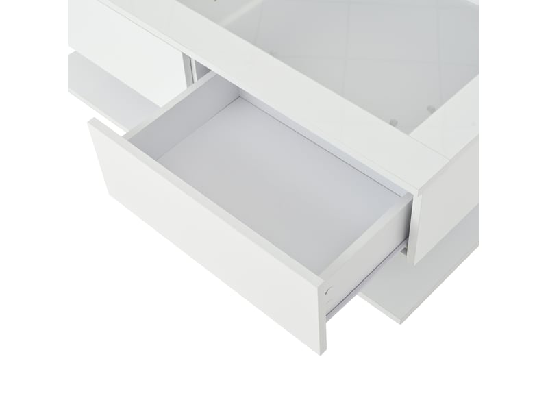 Table basse avec 2 tiroirs et led pour salon 100×50×35 cm en panneaux de particules blanc - Conforama D