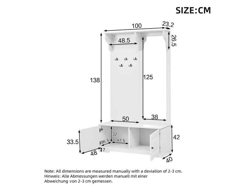 Portemanteau avec banc et rangement blanc 100 x 40 x 180 cm en mdf - Conforama C