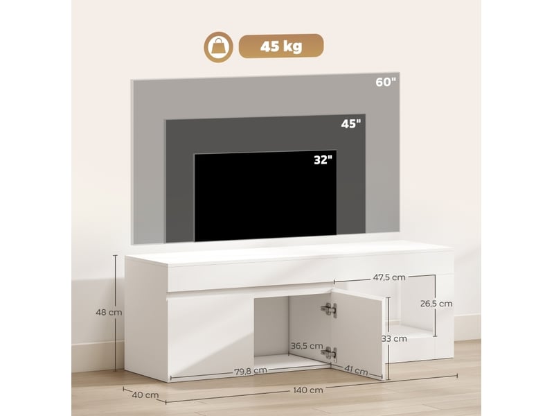  Meuble tv 2 portes avec niche ouverte, jusqu'à 60 pouces homvra  - Conforama E