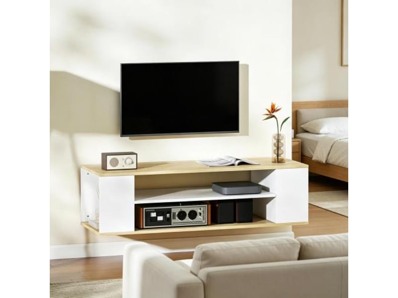  Meuble tv bas polyvalent avec roulettes — média moderne pour salon, armoire intégrée, rangement multifonction  - Conforama B