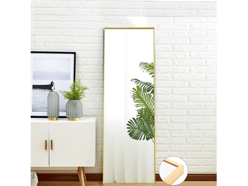  Miroir pleine longueur 150x40 cm, cadre aluminium doré, pied stable réglable, pour salon ou chambre, pose libre, doré  - Conforama D