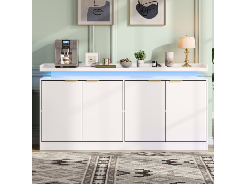  Buffet 160x39x83 cm avec led rgb, 4 portes en mdf blanc  - Conforama C