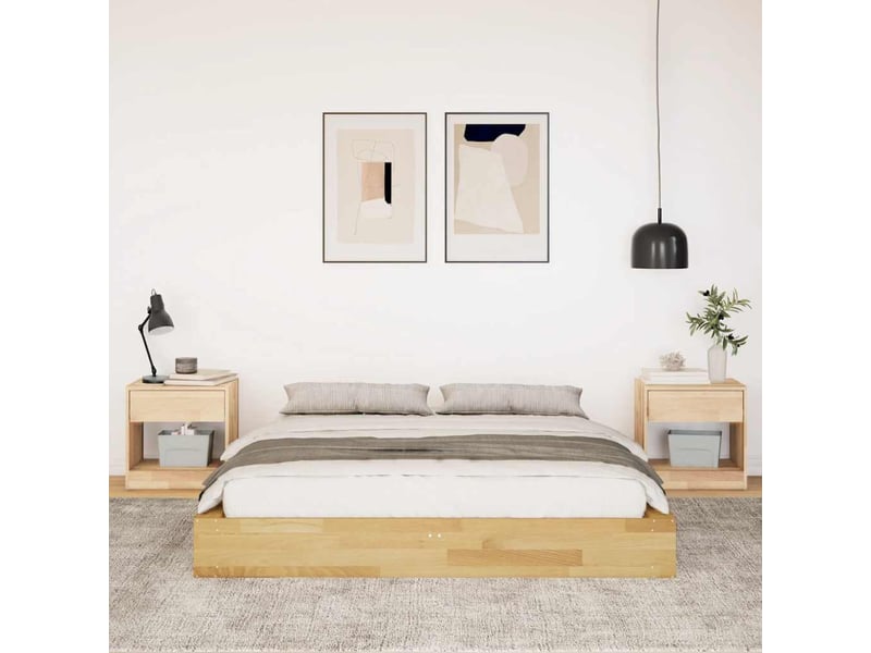  Lit double- lit adulte -  cadre de lit sans matelas 140x200 cm bois massif de chêne  - Conforama C