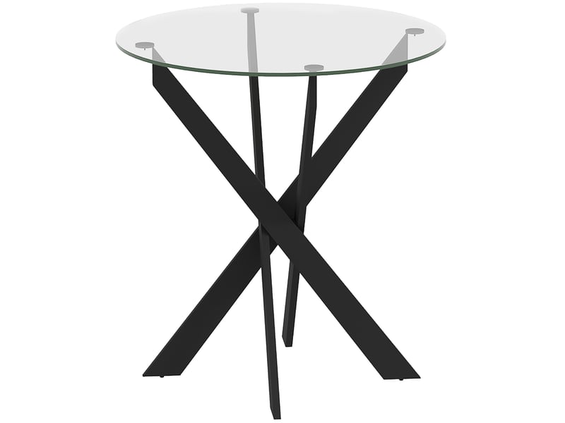  Table de salle à manger ronde pour 4 personnes avec plateau en verre trempé et pieds métalliques, pour cuisine, ø70 × 75 cm  - Conforama A