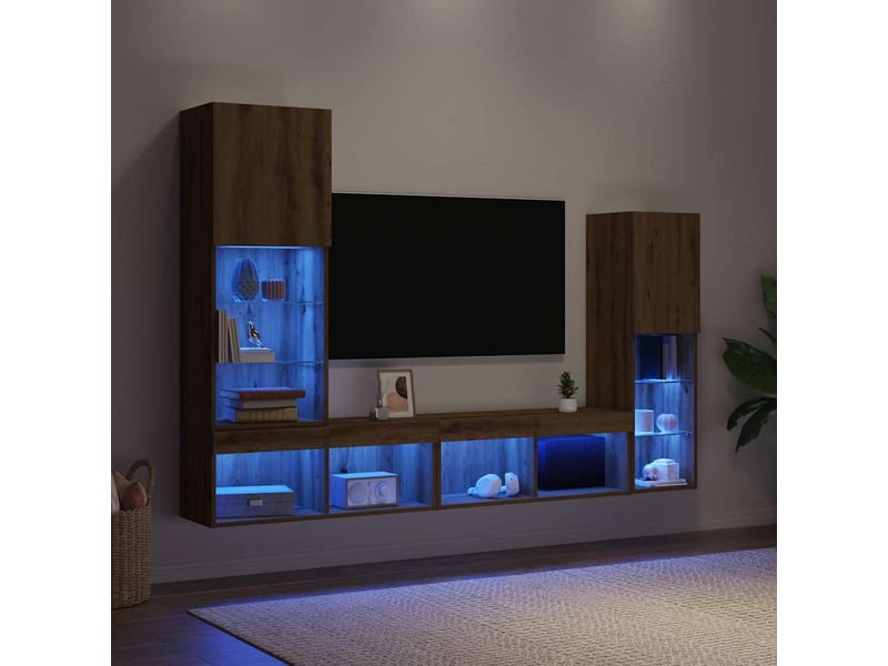  Meuble tv - banc tv - meuble de rangement 4 pcs chêne artisanal bois d'ingénierie  - Conforama E