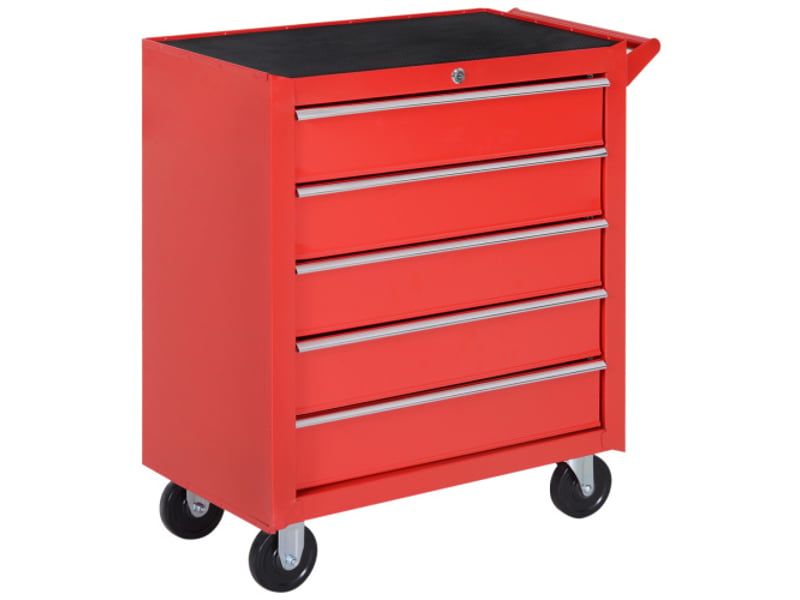  Servante d’atelier mobile en acier rouge, 5 tiroirs verrouillables, tapis eva, charge max. 150 kg  - Conforama A