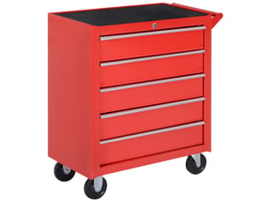 Servante d’atelier mobile en acier rouge, 5 tiroirs verrouillables, tapis eva, charge max. 150 kg