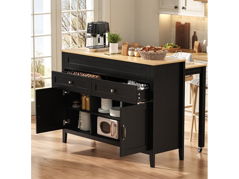  Îlot de cuisine avec table extensible et rangement 120 cm evryae  - Conforama C