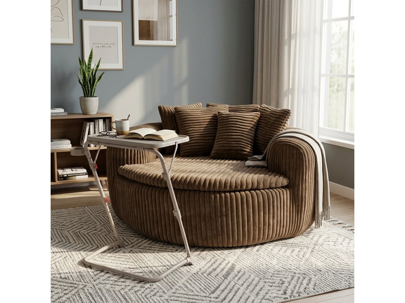  Fauteuil lounge avec bouts de canapé, fauteuils poire xxl avec 5 coussins en velours côtelé, camel + beige  - Conforama C
