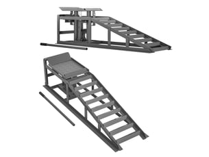 Lot de 2 rampes de levage voiture grises, hauteur réglable, avec cric et plateforme