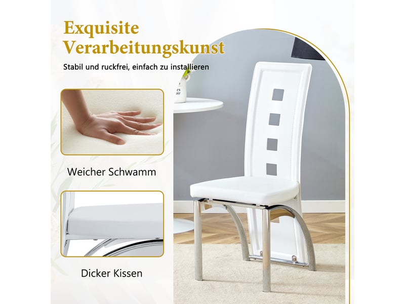  Chaises de salle à manger lot de 2 avec dossier ajouré ergonomique  - pieds métal, simili cuir blanc argenté  - Conforama E
