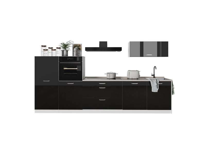 Vicco cuisine, noir haute brillanceblanc, 340cm plan de travail marbre - Conforama E