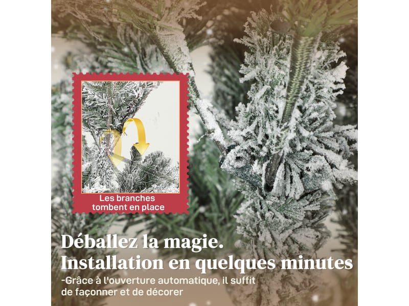  Sapin de noël artificiel floqué de neige 180 cm, arbre de noël avec 1815 branche, vert, support en métal pliable  - Conforama R