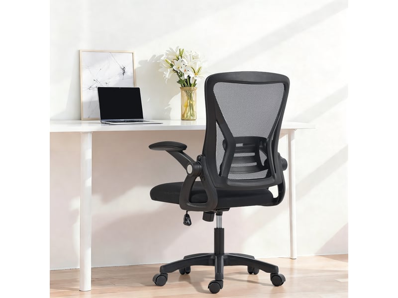  Fauteuil de bureau pivotant ergonomique avec accoudoirs rabattables, hauteur réglable, tissu en maille respirante, noir  - Conforama C
