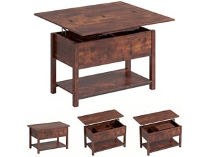 Table basse relevable et extensible en mdf brun rustique 100x45x50,5 cm