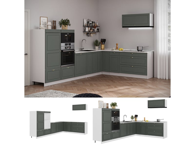  Vicco cuisine en angle, vert or campagneblanc, 327x60cm, pt anthracite  - Conforama D