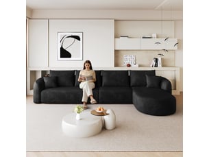 Canapé d'angle modulable tissu noir 336x168 cm structure sans bois design contemporain salon