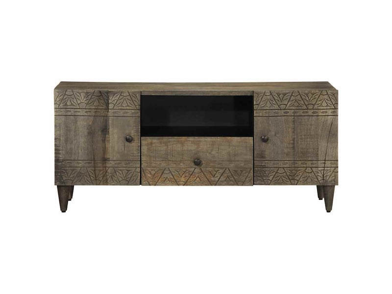  Meuble tv - banc tv - meuble de rangement gris clair 105x33,5x46 cm bois massif de manguier  - Conforama A