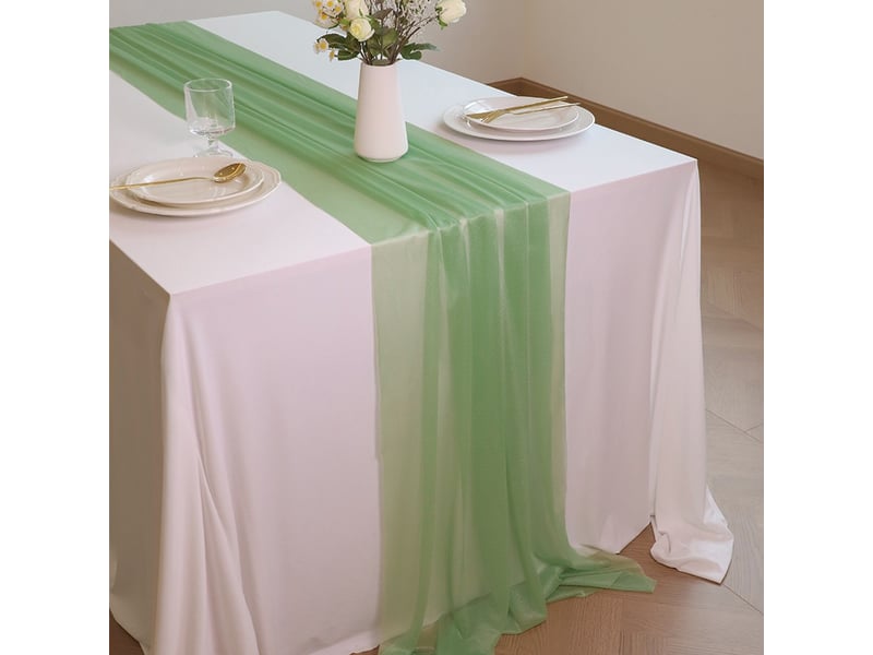 Chemin de table en mousseline de soie, tissu, tulle, vert, vert sauge, 75 cm x 3 m - Conforama E