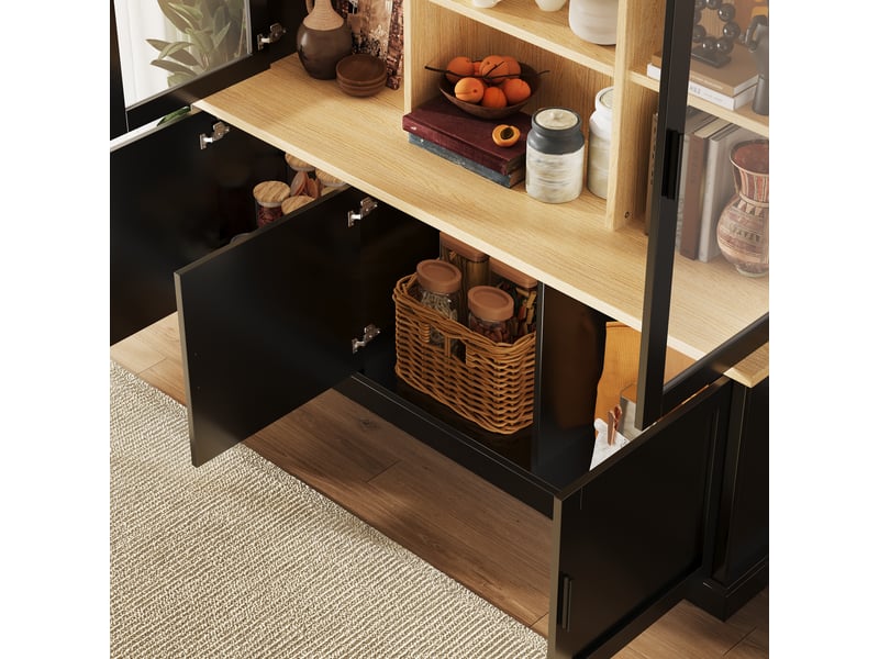  Buffet haut 140x40x185cm avec vitrine supérieure, étagères réglables, anti-basculement et charge 100kg,noir evarich - Conforama D