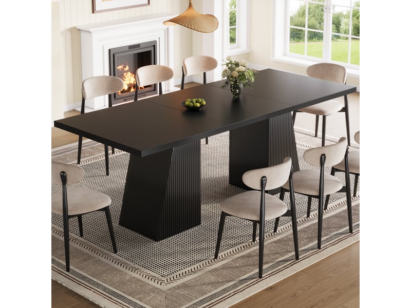 Table de salle à manger extensible 120160x80x76 cm pour 4 à 6 personnes, pieds trapézoïdaux, structure rainurée, patins antidérapants - noir - Conforama B