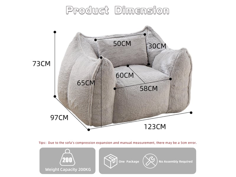  Fauteuil poire géant 123x97x73 cm – gris – coussin inclus, mousse haute densité et confort  - Conforama C