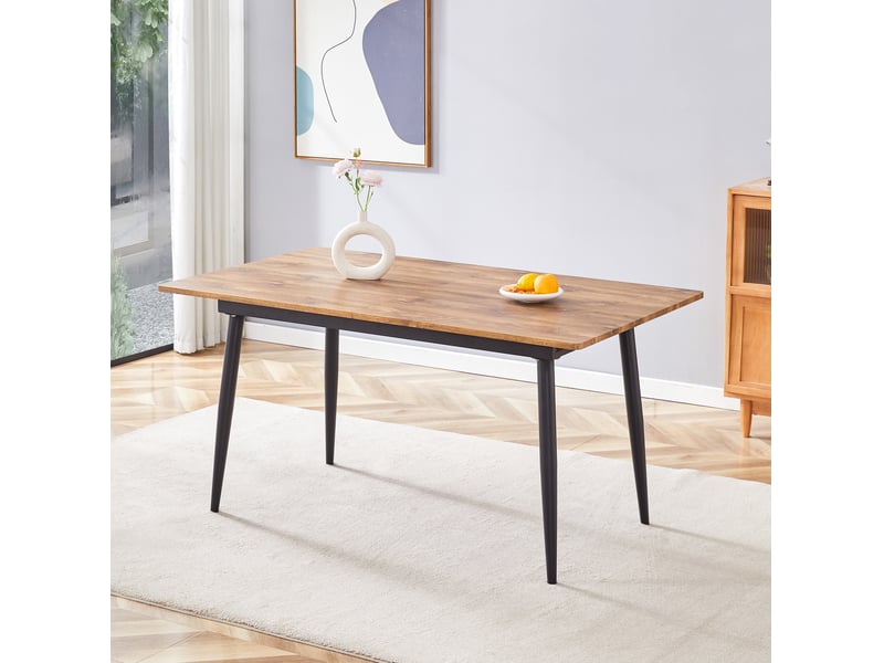  Table à manger rectangulaire 190,5 x 80 x 76,2 cm, plateau aspect bois marron et pieds en métal noir  - Conforama D