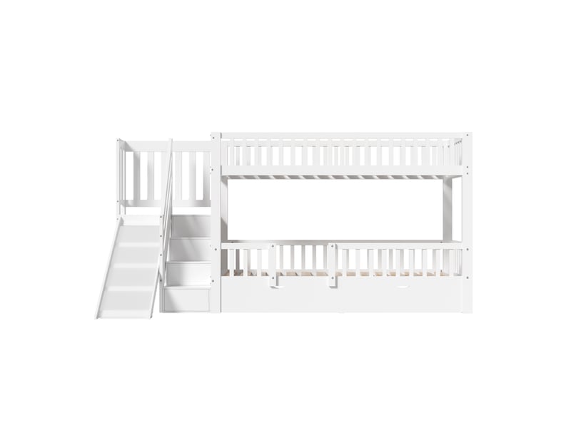  Lit superposé enfant,90x200 cm,avec tiroirs et rangement,bois,blanc  - Conforama D