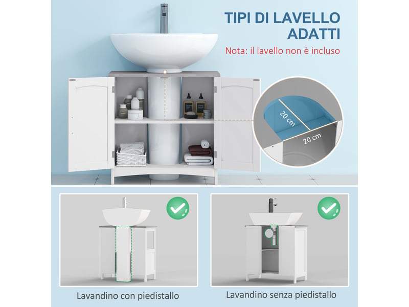 Meuble sous lavabo salle de bains blanc et bois, 2 portes, 60 x 33 x 60 cm  - Conforama R