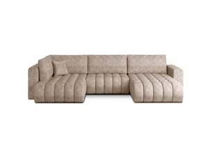 Canapé d'angle droit fixe MEUBLORAMA 6 places Polyester beige avec coffre de rangement