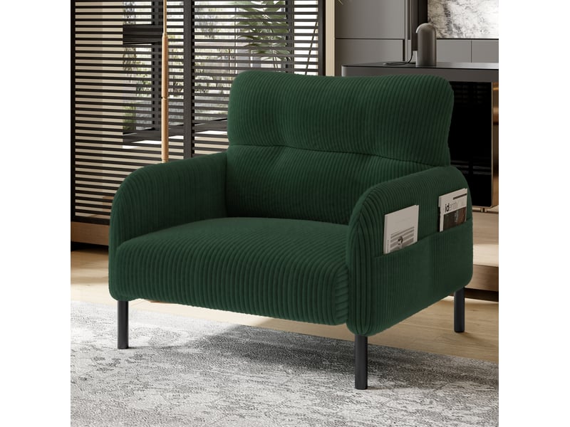  Fauteuil avec dossier ergonomique et poches latérales, en velours côtelé vert émeraude, 67 × 75 × 79 cm  - Conforama B