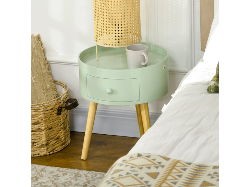  Table basse table de chevet table de nuit ronde design scandinave bout de canapé avec tiroir pieds effilés inclinés  - Conforama W