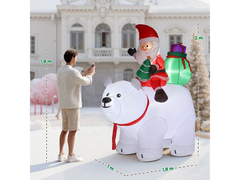  Père noël gonflable de noël sur ours polaire 200 cm, 5 lumières led, décoration de noël intérieure et extérieure, blanc  - Conforama E