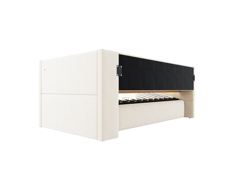  Canapé-lit 90x190 cm, lit enfant, couchage d'appoint, rangement hydraulique, beige, led  - Conforama B