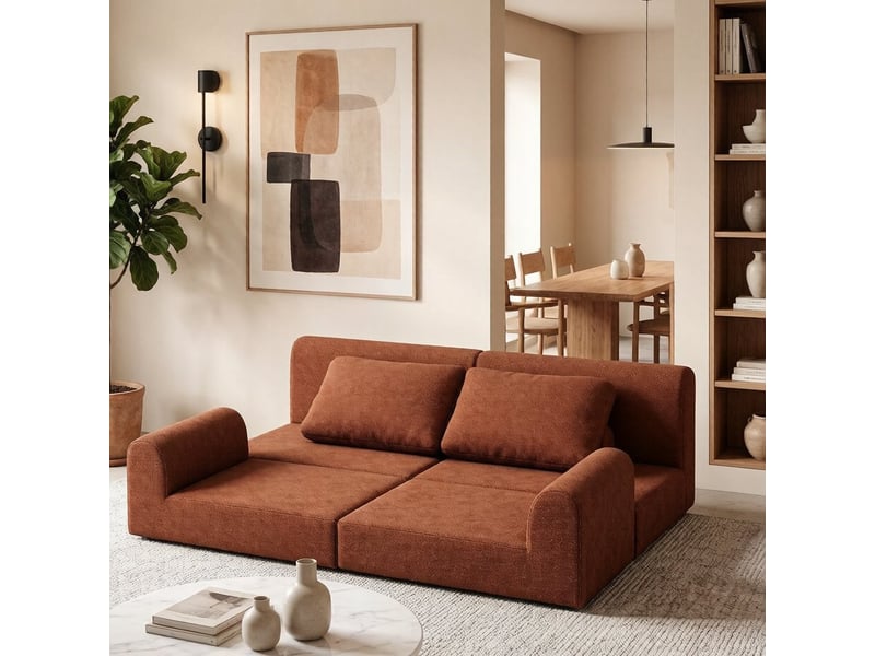 Chauffeuse convertible avec mousse à mémoire de forme, fauteuil lit pliable multi-fonctions avec soutien dorsal, canapé futon portable, marron rouille EVARICH - Conforama E