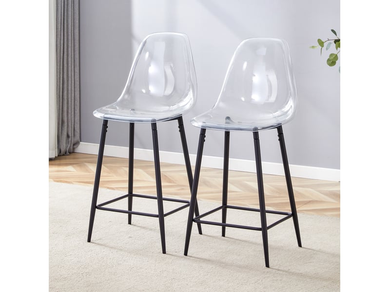  Tabouret de bar transparent, tabouret haut, chaise de bar, design moderne, cuisine, bar, salle à manger, métal noir  - Conforama E
