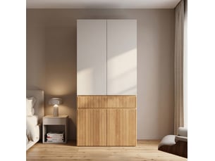 Armoire penderie 90x50x200 cm 4 portes avec 1 tiroir - chêne clair et gris - design moderne