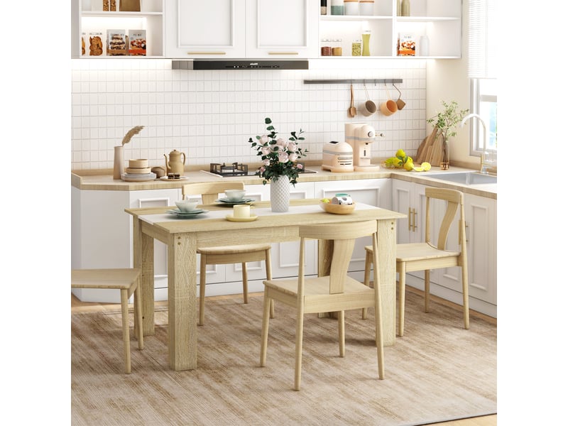  Table de salle à manger pour 6 personnes en aspect bois naturel et blanc, dim. 140l x 90l x 75h cm  - Conforama R