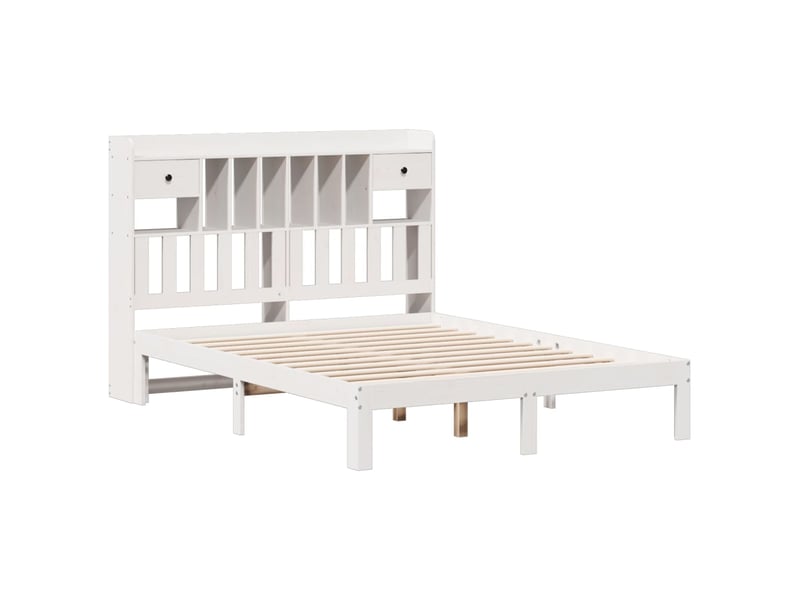 Lit double- lit adulte - lit bibliothèque sans matelas blanc 140x190 cm bois pin massif - Conforama B