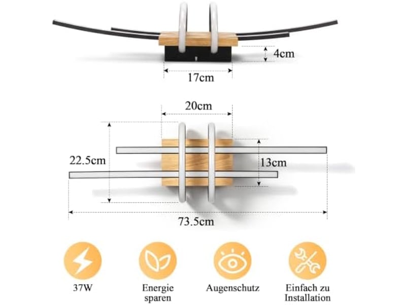  Zmh plafonnier noir 37 w  plafonnier led bois intensité variable avec télécommande pour salon ZMH - Conforama E