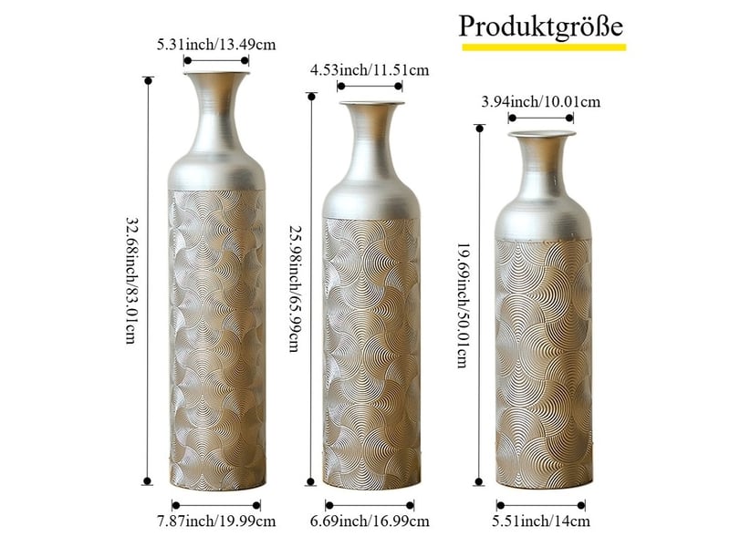  Lot de 3 vases de sol à motif ondulé 506683 cm en métal argenté  - Conforama E