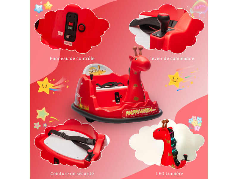 Voiture tamponneur pour enfant 6 v, rotation 360°, led, musique, télécommande, 2-5 ans, charge 30 kg – rouge PTG_335XY56B - Conforama E