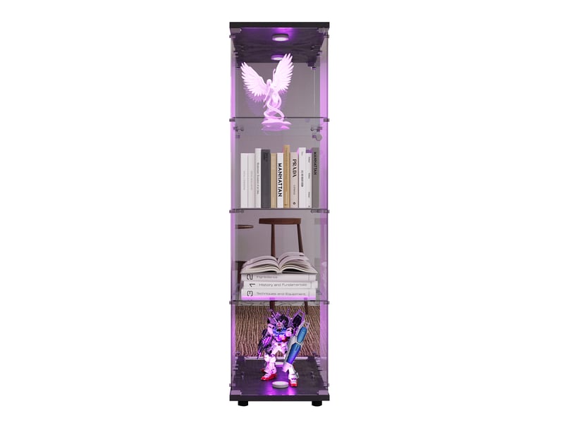  Vitrine en verre 4 niveaux miroir et éclairage led - 42,5 x 36,5 x 164 cm - noir - meuble de rangement - mobilier salon  - Conforama C