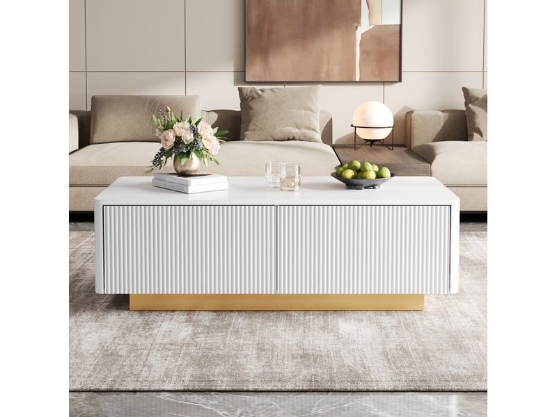  Table basse 110x50x35 cm avec 2 tiroirs coloris blanc  - Conforama B